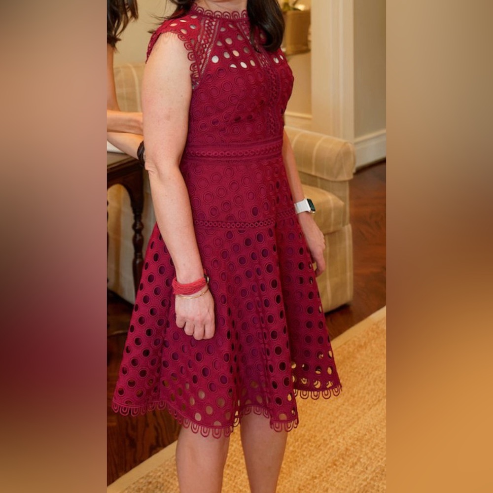 Lela Rose Pearl by Lela Rose Maroon Mock Neck Lace Dress Sz 12
